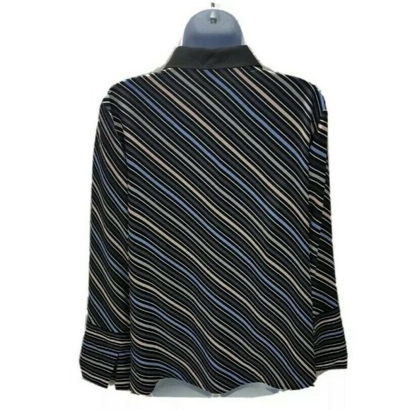 Anne Klein Womens Blouse L Milano Striped - Picture 3 of 11